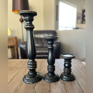 Pier 1 Imports Black Mango Wood Pillar Candle Holders